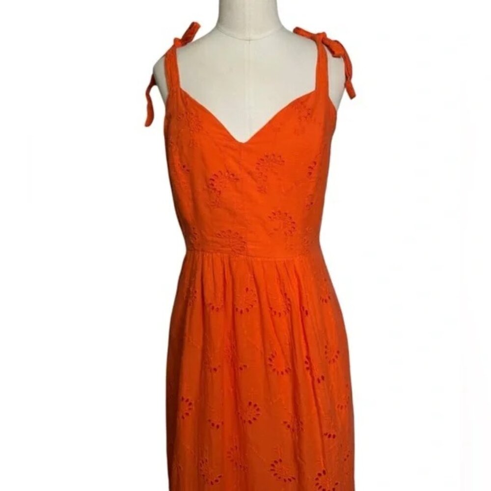 TAYLOR - Orange Eyelet Midi Dress – Tie Strap Sundress, Ruffle Hem, Summer Boho - Picture 3 of 6